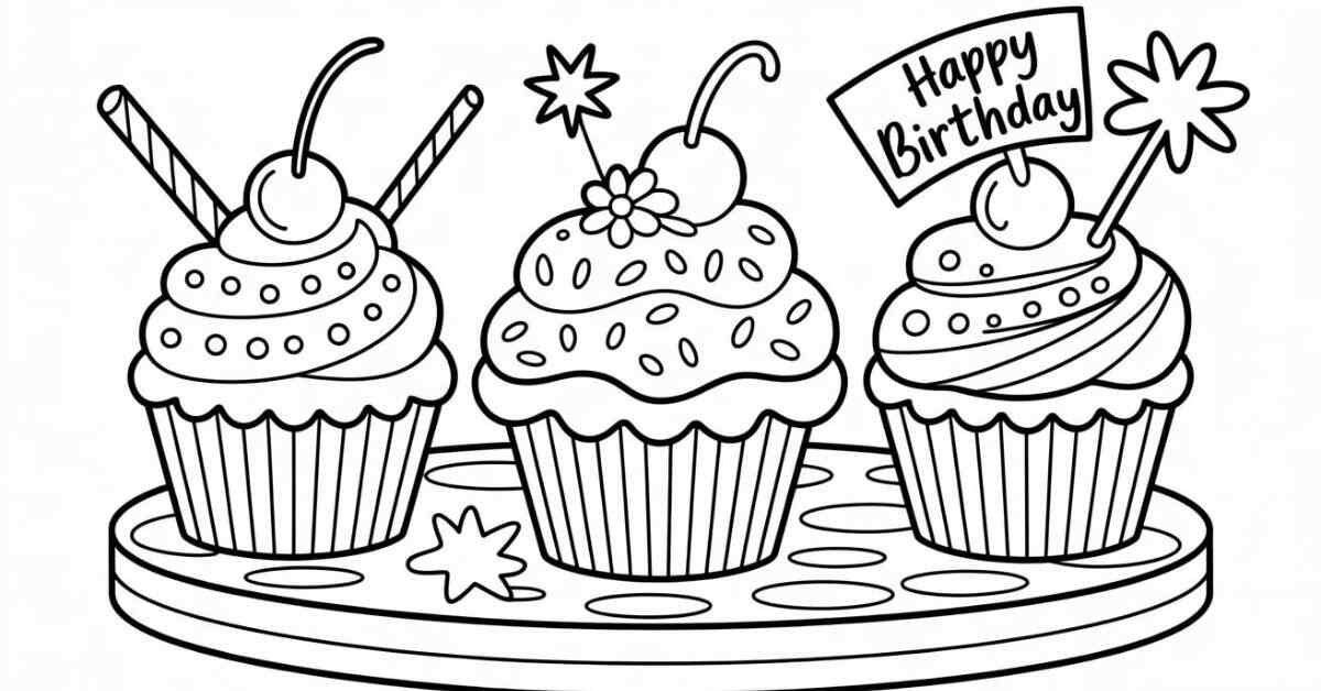 Birthday Cupcake Coloring Sheets