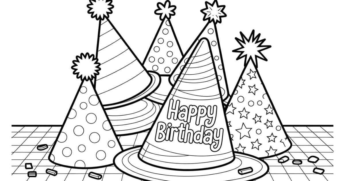 Birthday Hat Coloring Sheets